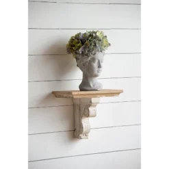 13.8x9.1x11.4" Distressed Brown And White Wooden Wall Shelf With Corbel Design -House Furnish World GUEST 1eef1888 95c3 4aa3 b62c eb6a3f8807a0