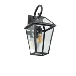 21"(H) 1-Pack Outdoor Wall Lantern Light ¨C Modern Black Metal & Clear Glass Sconce For Porch, Patio, And Garden Lighting (Bulb Not Included)