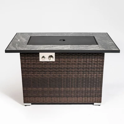 44" Propane Gas Fire Pit Table, 50000 BTU Rectangular Fire Pit, Tile Tabletop With Beautiful Wicker Base For Outside Patio Deck Garden Courtyard-Brown 7 44" Propane Gas Fire Pit Table, 50000 BTU Rectangular Fire Pit, Tile Tabletop With Beautiful Wicker Base For Outside Patio Deck Garden Courtyard-Brown - Image 7