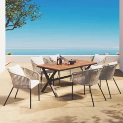 7 Pieces Patio Dining Set, All-Weather Outdoor Furniture Set With Dining Table And Chairs, Metal Frame, For For Garden, Backyard, Beige -House Furnish World GUEST 202210d6 a113 49f9 a410 54371f2993c5