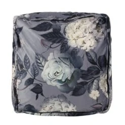 Hazel Large Square Pouf, Flower Print On Gray -House Furnish World GUEST 20b3fe1c 6580 46bc 85e8 8ba24cfda4b2