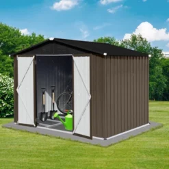 Metal Garden Sheds 8ft¡Á6ft Outdoor Storage Sheds Brown + Black -House Furnish World GUEST 20ef9832 550d 4e89 ad3d 9f33bb207cef