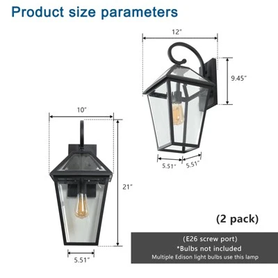 Soscooter 21"-2-Pack Outdoor Wall Lantern Light ¨C Modern Black Metal & Clear Glass Sconce For Porch, Patio, And Garden Lighting (Bulb Not Included) 3 Soscooter 21"-2-Pack Outdoor Wall Lantern Light ¨C Modern Black Metal & Clear Glass Sconce For Porch, Patio, And Garden Lighting (Bulb Not Included) - Image 3