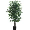 Artificial Plant, 58" Tall, Ficus Tree, Indoor, Faux, Fake, Floor, Greenery, Potted, Decorative, Green Leaves, Black Pot
