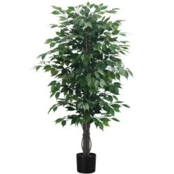 Artificial Plant, 58" Tall, Ficus Tree, Indoor, Faux, Fake, Floor, Greenery, Potted, Decorative, Green Leaves, Black Pot