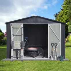 Metal Garden Sheds 12ft¡Á10ft Outdoor Storage Sheds Dark-grey -House Furnish World GUEST 2340b6c0 ed82 4057 869c 10e8a12bafac