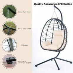 Egg Chair With Stand Indoor Outdoor Swing Chair Patio Wicker Hanging Egg Chair Hanging Basket Chair Hammock Chair With Stand For Bedroom Room Balcony -House Furnish World GUEST 23e8af4d c2ac 462f 8268 079f0f9ff640