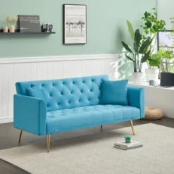 71 Inch Convertible Love Seat Sofa, American Retro, Light Blue Polyester, Suitable For Small Living Room, Bedroom, Office -House Furnish World GUEST 2472b4e0 587a 4f1b b04f 510925737d92