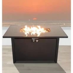 43" Smoked Glass Metal Rectangle Fire Pit (Black) -House Furnish World GUEST 24ce8245 bcf3 4f2d af40 1442545d6eec