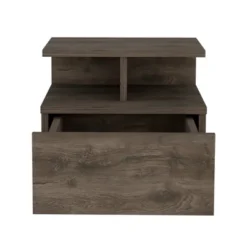 Floating Nightstand 12"H, Wall Mounted With Single Drawer And 2-Tier Shelf, Dark Walnut