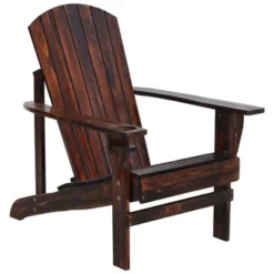 Outsunny Wooden Adirondack Chair, Outdoor Patio Lawn Chair With Cup Holder, Weather Resistant Lawn Furniture, Classic Lounge For Deck, Garden,Brown -House Furnish World GUEST 280e864a d998 4dd6 8519 8096cf94f789