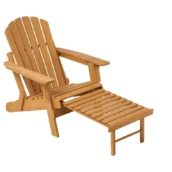 Outdoor Wooden Folding Adirondack Chair With Retractable Ottoman, Pre-Assembled BackRest & SeatBoard, Wood Patio Chair For Garden Backyard Porch Pool -House Furnish World GUEST 28574eb7 fe43 46be 9bb3 4d90d2f385cd