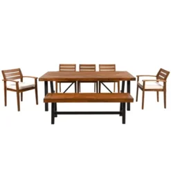GO Outdoor Wood Dining Set For 7-8 Person, Outdoor Dining Furniture With Removable Cushions, Ergonomic Chairs And Bench, Thicker Table, Nature -House Furnish World GUEST 289554eb 6a4f 4292 923c 49c518aab2a7