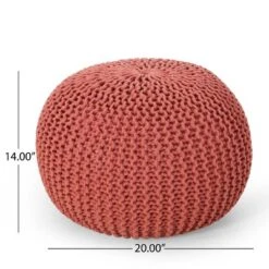 Bordeaux Knitted Cotton Round Pouf, Coral -House Furnish World GUEST 29da58e4 30c5 431a aee0 18ca4f0c961e