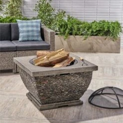 32" MgO Light-Weight Concrete Wood Burning Square Fire Pit, Grey -House Furnish World GUEST 2ad4372c 84b1 4e3a bd40 cffe4fbfce8e