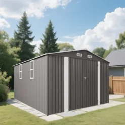 10x12FT Outdoor Storage Shed Large Metal Garden Shed With Double Door Two Window Waterproof Tool Shed For Backyard Patio Lawn Poolside ,Grey -House Furnish World GUEST 2af9ed52 dd56 4315 9172 2527b6f407d0