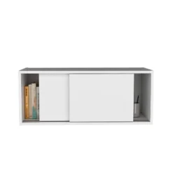 Note 32"W X 13" H Wall Cabinet With Sliding Doors , Wall Shelf, Storage Cabinet, Bedroom, Office, Living Room, Garage