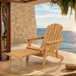 Outdoor Wooden Folding Adirondack Chair With Retractable Ottoman, Pre-Assembled BackRest & SeatBoard, Wood Patio Chair For Garden Backyard Porch Pool -House Furnish World GUEST 2c1ff754 0b48 4518 adac 54d0a5ec1ab5