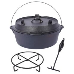 Pre-Seasoned Cast Iron Dutch Oven With Skillet Lid, Outdoor Camping Deep Pot For Camping Cooking BBQ , With Iron Pot Rack, 8 Quart -House Furnish World GUEST 2c4b62e6 1dae 475f b0af 98b083455b36