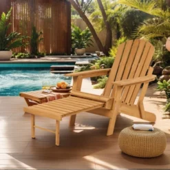 Outdoor Wooden Folding Adirondack Chair With Retractable Ottoman, Pre-Assembled BackRest & SeatBoard, Wood Patio Chair For Garden Backyard Porch Pool -House Furnish World GUEST 2c853313 efff 4fb3 9c86 d3a40eae8986