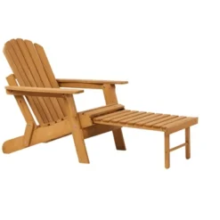 Outdoor Wooden Folding Adirondack Chair With Retractable Ottoman, Pre-Assembled BackRest & SeatBoard, Wood Patio Chair For Garden Backyard Porch Pool -House Furnish World GUEST 2c9aa45e 9407 45f8 a29d bcba0dee9568