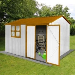 Metal Garden Sheds 10ftx8ft Outdoor Storage Sheds White+yellow With Window