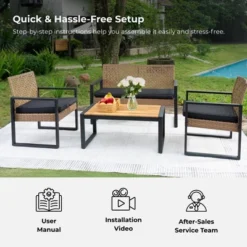 4-Piece Patio Furniture Set Outdoor Balcony Porch Garden Backyard Lawn Furniture Acacia Wood Table Top, Morden Black And Light Brown -House Furnish World GUEST 2d71c9aa 24d3 4f9a bcef 6e5a8053d2fb