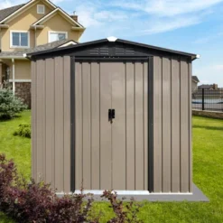 Outdoor Storage Sheds 6FTx4FT Apex Roof Brown With Sliding Doors -House Furnish World GUEST 2e34e4b7 03a4 4ff8 9bfa 71193a3e8a2c