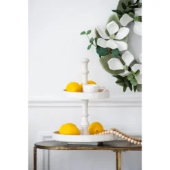 D11.8x15.4in Two-Tiered Round Wooden Tray, White -House Furnish World GUEST 2e563e9a fc40 49fa 88b1 a03be18fd6cd
