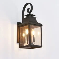 23"(H) 1-Pack Outdoor Wall Lantern Light ¨C Vintage Black Metal Sconce With Clear Seeded Glass For Porch, Patio, And Garden (Bulb Not Included) -House Furnish World GUEST 2ec24894 7544 432e ad22 d9aabad9d400