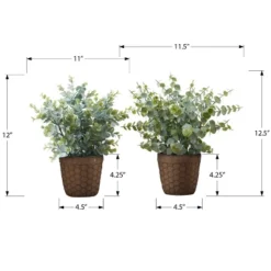 Artificial Plant, 13" Tall, Eucalyptus Grass, Indoor, Faux, Fake, Table, Greenery, Potted, Set Of 2, Decorative, Green Leaves, Brown Pots -House Furnish World GUEST 32c3f23a 67cf 4cbf 9a6f dab463142175