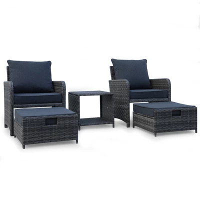 5 Pieces Wicker Patio Furniture Set Outdoor Patio Chairs With Ottomans Conversation Furniture With Coffetable For Poolside Garden Balcony 2 5 Pieces Wicker Patio Furniture Set Outdoor Patio Chairs With Ottomans Conversation Furniture With Coffetable For Poolside Garden Balcony - Image 2