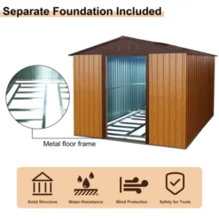 8ft X 10ft Outdoor Metal Storage Shed With Metal Foundation,Coffee 17 8ft X 10ft Outdoor Metal Storage Shed With Metal Foundation,Coffee -House Furnish World GUEST 345f3162 fb54 44a6 ba77 033f07ab5c79