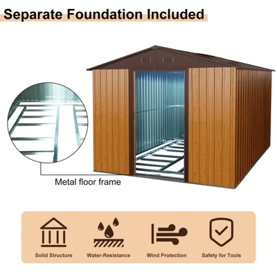 8ft X 10ft Outdoor Metal Storage Shed With Metal Foundation,Coffee 7 8ft X 10ft Outdoor Metal Storage Shed With Metal Foundation,Coffee - Image 7