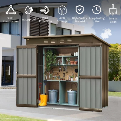 Outdoor Storage Shed 6x4 FT, Metal Tool Sheds Storage House With Lockable Double Door, Large Bike Shed Waterproof For Garden, Backyard, Lawn 4 Outdoor Storage Shed 6x4 FT, Metal Tool Sheds Storage House With Lockable Double Door, Large Bike Shed Waterproof For Garden, Backyard, Lawn - Image 4