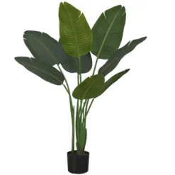 Artificial Plant, 44" Tall, Bird Of Paradise Tree, Indoor, Faux, Fake, Floor, Greenery, Potted, Decorative, Green Leaves, Black Pot