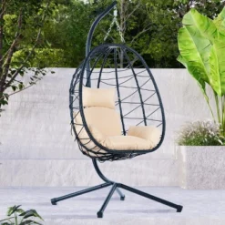 Egg Chair With Stand Indoor Outdoor Swing Chair Patio Wicker Hanging Egg Chair Hanging Basket Chair Hammock Chair With Stand For Bedroom Room Balcony -House Furnish World GUEST 357c1307 c98c 48cc b1d3 07887e4186e7