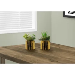 Artificial Plant, 7" Tall, Succulent, Indoor, Faux, Fake, Table, Greenery, Potted, Set Of 2, Decorative, Green Plants, Glossy Gold Pots