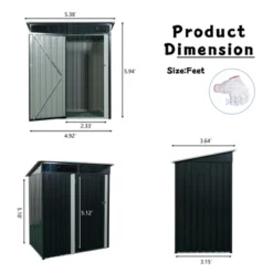 5ft X 3ft Outdoor Metal Storage Shed Transparent Plate Black -House Furnish World GUEST 36b627ed 6ee1 40cc 8e40 5ee977ef7ce6
