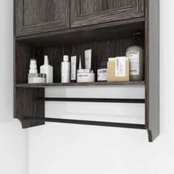 Bathroom Wall Cabinet With Doors,Adjustable Shelf,Towel Bar And Paper Holder, Over The Toilet Storage Cabinet, Medicine Cabinet For Bathroom-Grey -House Furnish World GUEST 36ba6abd b2f4 457f b0a8 eb33c9054f46