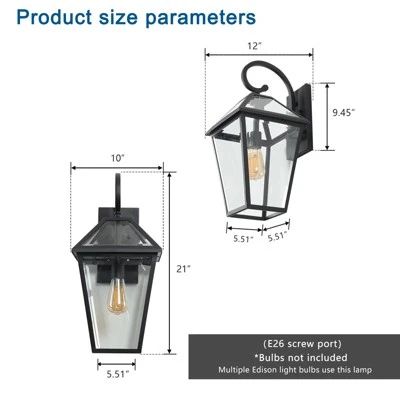 21"(H) 1-Pack Outdoor Wall Lantern Light ¨C Modern Black Metal & Clear Glass Sconce For Porch, Patio, And Garden Lighting (Bulb Not Included) 2 21"(H) 1-Pack Outdoor Wall Lantern Light ¨C Modern Black Metal & Clear Glass Sconce For Porch, Patio, And Garden Lighting (Bulb Not Included) - Image 2