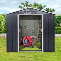 Metal Garden Sheds 7ftx4.3ft Outdoor Storage Sheds Coal Grey With Window -House Furnish World GUEST 37a5ffa0 4c06 4f61 a84f 53e038cdb9e7