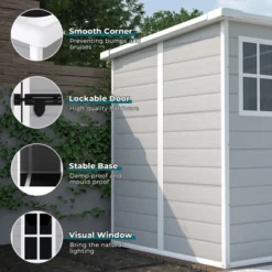 6x6 FT Outdoor Resin Storage Shed , Waterproof,with Floor & Window & Lockable Doors And Vents, Tool Shed For Bike,Garden,All Weather Use, Light Grey -House Furnish World GUEST 37ec748c 4970 4bb1 8229 12188cb35fb1
