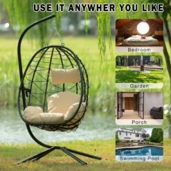 Egg Chair With Stand Indoor Outdoor Swing Chair Patio Wicker Hanging Egg Chair Hanging Basket Chair Hammock Chair With Stand For Bedroom Room Balcony -House Furnish World GUEST 37f98897 72ad 4a93 8d63 69deee4bd605