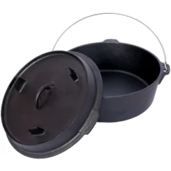 Pre-Seasoned Cast Iron Dutch Oven With Skillet Lid, Outdoor Camping Deep Pot For Camping Cooking BBQ , With Iron Pot Rack, 6 Quart