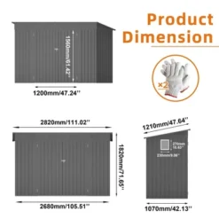 4 X 9 FT Outdoor Storage Shed, Metal Garden Shed Tool House With Sloping Roof,6 Vents And 2 Swing Doors For Backyard, Garden,Patio, Garage, Lawn, Gray -House Furnish World GUEST 3905bce8 d9dc 4aa5 b128 1184e5f1cebe