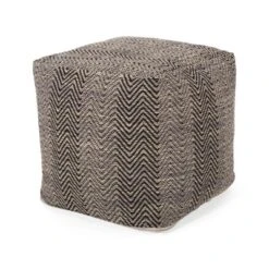 Barracuda Handcrafted Cotton Pouf, Brown And Beige