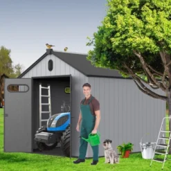 XWT013-1 8*10ft Resin Plastic Storage Shed For Backyard Garden Big Spire Tool Storage -House Furnish World GUEST 3a41e46b 59ec 4619 90b7 92b5fbfb523a