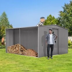 New Outdoor Storage Shed Has Two Functions: Metal Shed And Firewood Shed 13 Ft¡Á11 Ft , More Suitable For Winter , Grey -House Furnish World GUEST 3a6d75f8 da6a 45d7 a973 6f743cad2e50 1