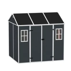 8*7ft Outdoor Storage Shed, Outdoor Resin Shed With Two-Window And Double-Door, Plastic Shed With Floor For Garden, Patio, Yard, Lawn (Dark Gray) -House Furnish World GUEST 3c99a491 4e04 438a b11b d5e548b626eb
